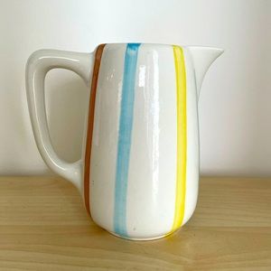 De Sphinx Pottery Colorful Hand Painted Pitcher Holland White Striped